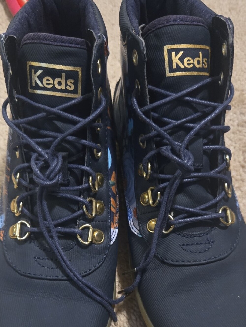 Keds Navy Floral High-Top Boots with Blue and Brown Accents - Picture 6 of 6